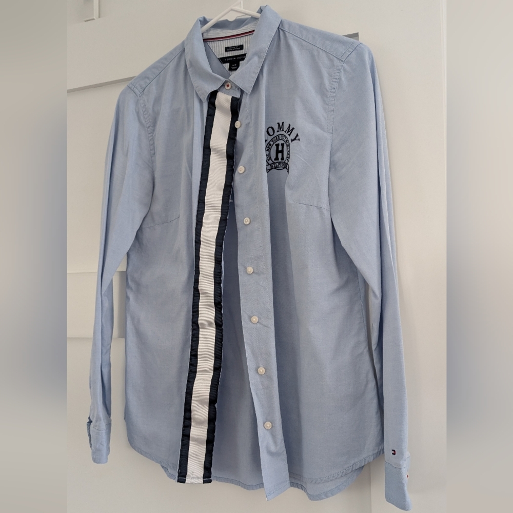 Tommy Hilfiger Light Blue Button-Down with Navy & White Placket